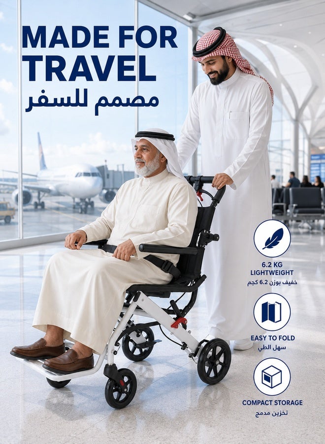 WALALLA Ultralight Only 6.2kg Transport Wheelchair, Folding Portable Boarding Travelling Wheelchair with Hand Brake,Wheelchairs for Adults, Folding Wheelchairs,Trolleys for Elderly Aircraft Travel - Image 2