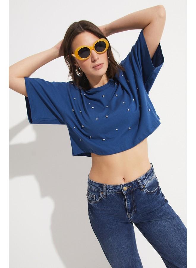 جون تيشيرت قطن كروب جين ستون مفصل 100% نيلي - Image 3