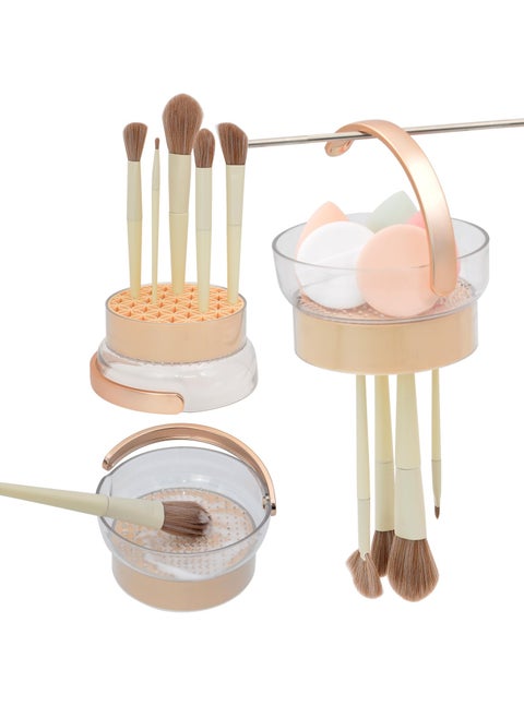 SYOSI Makeup Brush Cleaning Bowl, 3 in 1 Silicone Makeup Brush Cleaner for Clean and Dry Makeup Brush, Portable Washing Tool for Makeup Brush and Makeup Sponge (Cream)