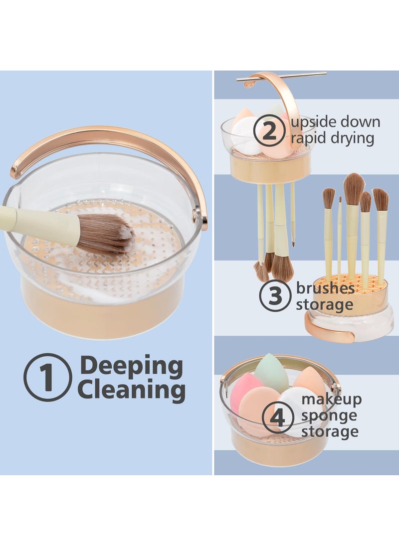 SYOSI Makeup Brush Cleaning Bowl, 3 in 1 Silicone Makeup Brush Cleaner for Clean and Dry Makeup Brush, Portable Washing Tool for Makeup Brush and Makeup Sponge (Cream)