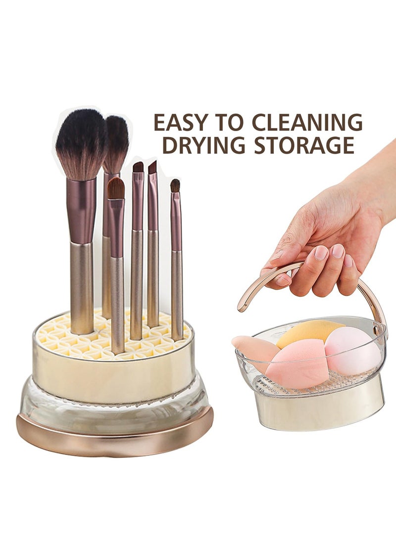 SYOSI Makeup Brush Cleaning Bowl, 3 in 1 Silicone Makeup Brush Cleaner for Clean and Dry Makeup Brush, Portable Washing Tool for Makeup Brush and Makeup Sponge (Cream)