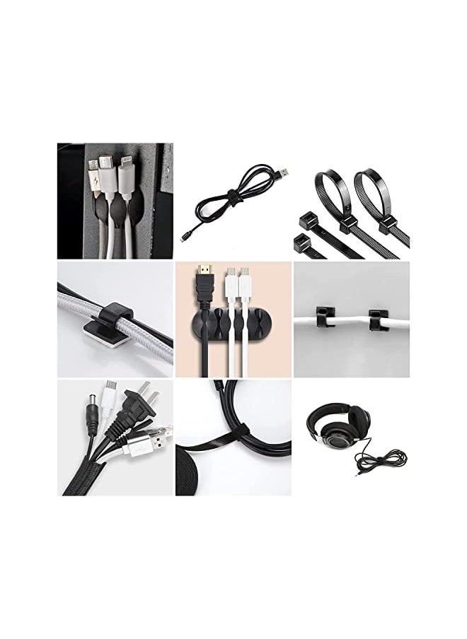 wisfunlly 173 Pcs Cable Management Organizer Kit, 4 Cable Sleeve Split, 47 Self Adhesive Cable Clips Holder, 20 Cable Ties, 100 Fasten Cable Ties, 2 Roll Cable Tie for TV Home Office Cord Holder Desk  - Image 3