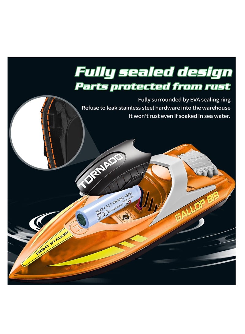 Remote Control Boat 15+ MPH Fast RC Boat for Pool  Lake, Selfrighting Fast Boat with LED Light, Full Proportional 2.4Ghz Race Boats for Adults  Kid, Pool Toys, Orange - Image 4