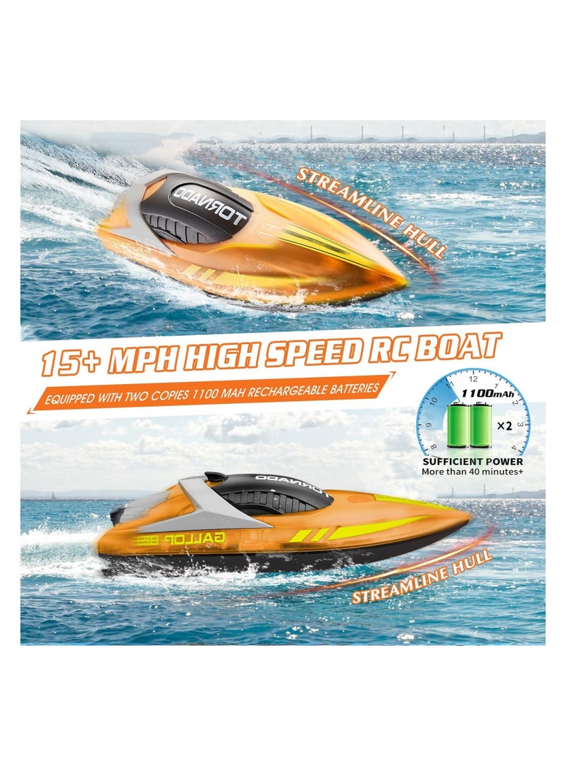 Remote Control Boat 15+ MPH Fast RC Boat for Pool  Lake, Selfrighting Fast Boat with LED Light, Full Proportional 2.4Ghz Race Boats for Adults  Kid, Pool Toys, Orange - Image 1