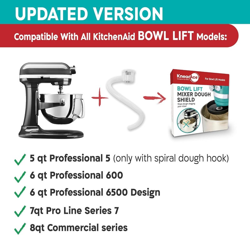 KNEADACE غطاء خطاف العجن الحلزوني لخلاط KitchenAid - يمنع العجين من انسداد خلاط الرفع الخاص بك - متوافق مع خطاف العجن من KitchenAid. (مع محولين - يناسب جميع الخطافات الحلزونية من KA) - Image 3