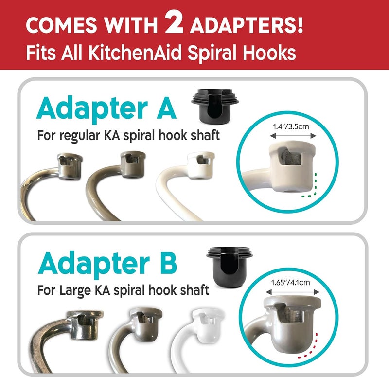 KNEADACE غطاء خطاف العجن الحلزوني لخلاط KitchenAid - يمنع العجين من انسداد خلاط الرفع الخاص بك - متوافق مع خطاف العجن من KitchenAid. (مع محولين - يناسب جميع الخطافات الحلزونية من KA) - Image 4