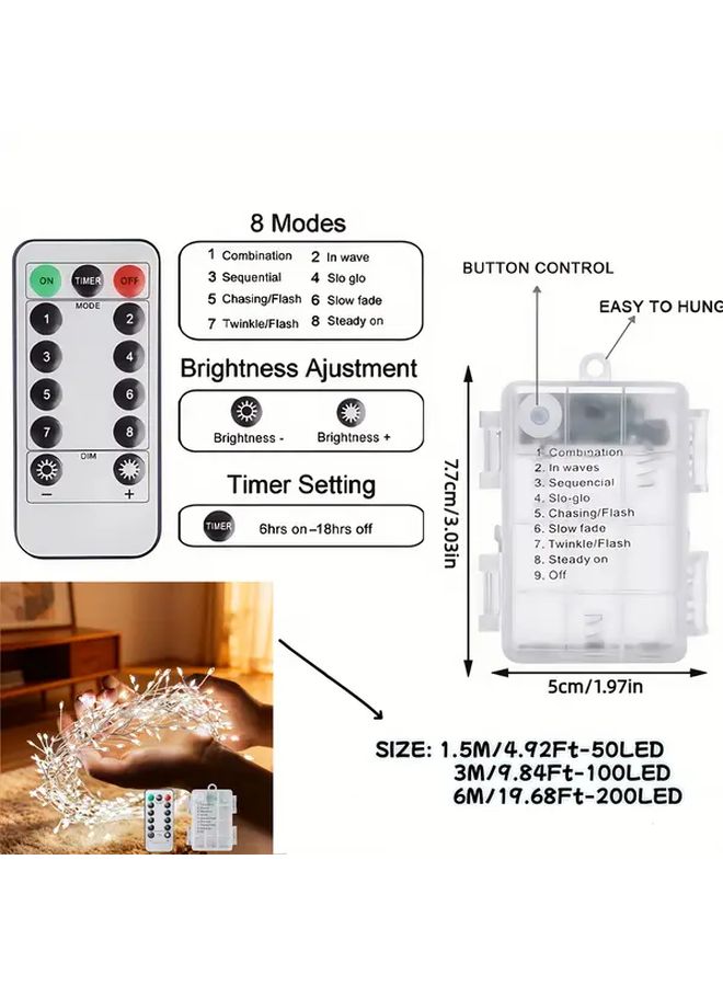 White LED Fairy String Lights 100LED 8 Modes Remote Timer Indoor Battery Decor - Image 3