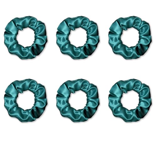 Young Arrow Premium Satin Scrunchies, Anti-Hair Breakage Ties, Hair Bands, Rubber Bands Ponytail Holders, Hair Accessories for Girls & Women, Best Gift (Pack of 6) (Turquoise) - Image 1