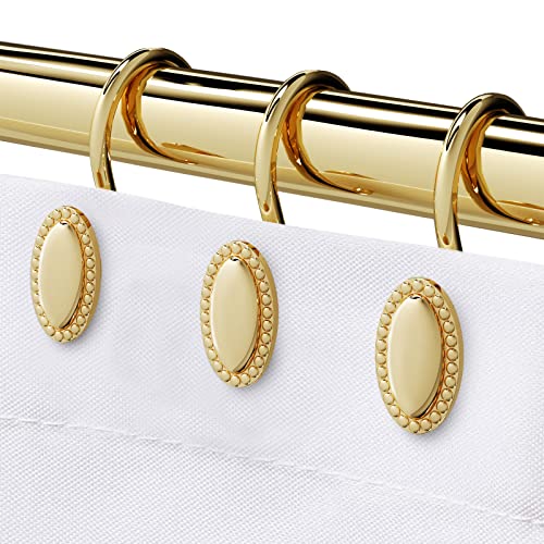 iToplin Gold Shower Curtain Hooks, Set of 12, Rust Resistant, Heavy Duty, Decorative Acrylic Shower Curtain Rings - Image 1
