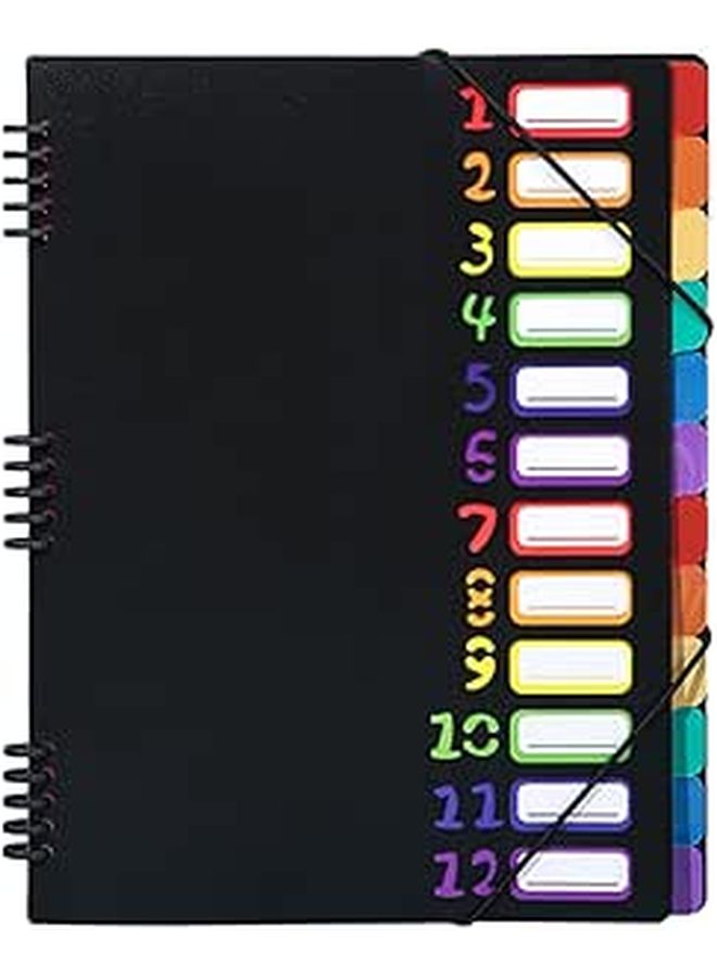 A4 12 Layer Expanding File Folder Organizer with Spiral Binding Black Portable Document Holder - Image 1