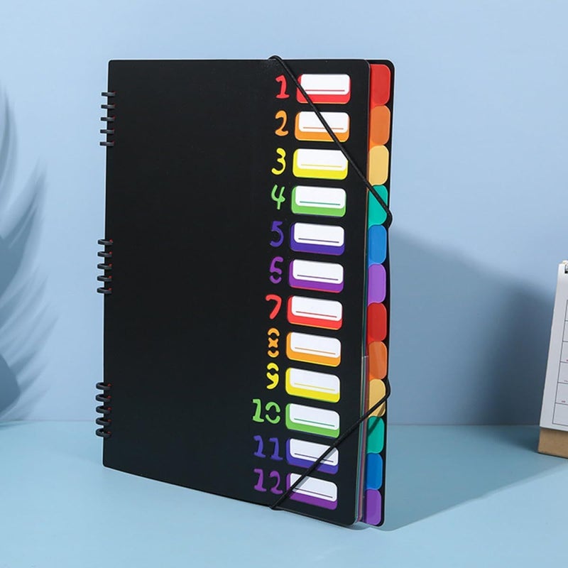 A4 12 Layer Expanding File Folder Organizer with Spiral Binding Black Portable Document Holder - Image 5