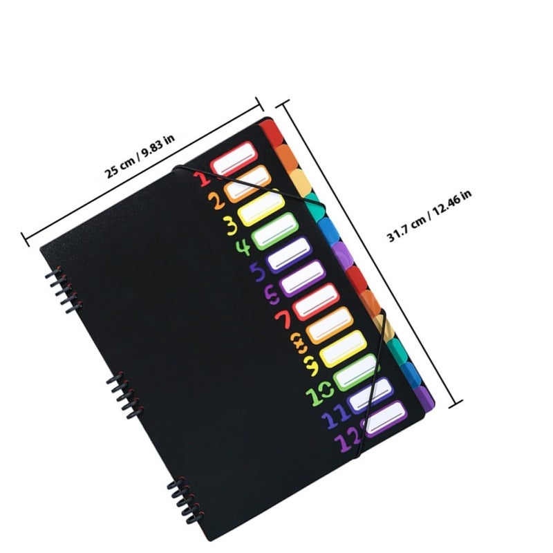 A4 12 Layer Expanding File Folder Organizer with Spiral Binding Black Portable Document Holder - Image 3
