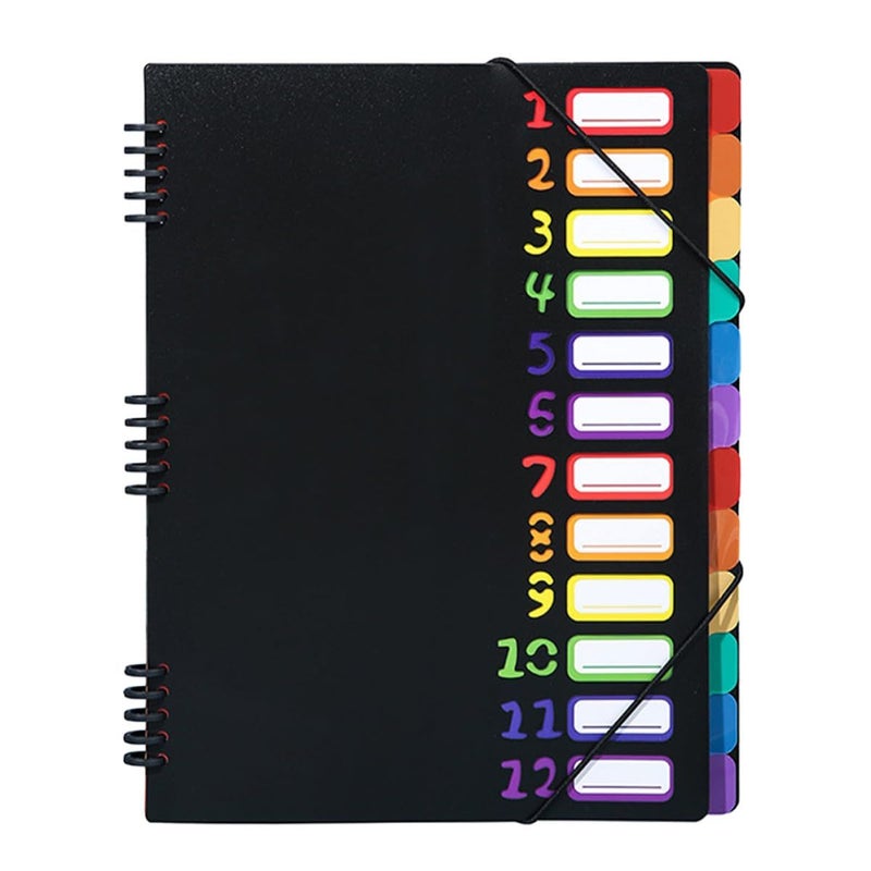 A4 12 Layer Expanding File Folder Organizer with Spiral Binding Black Portable Document Holder - Image 2