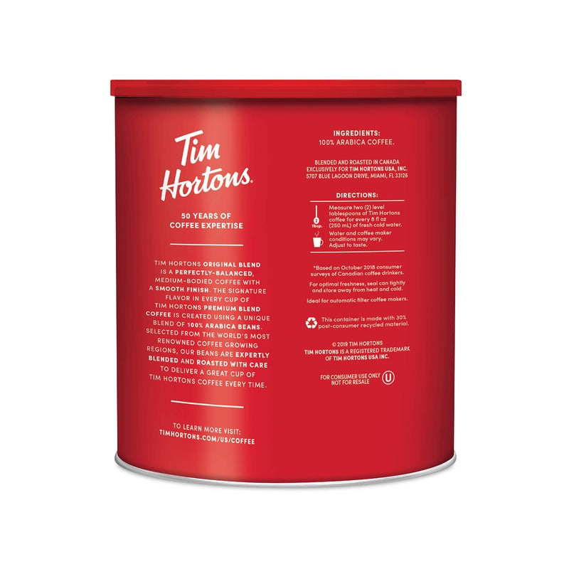 Tim Hortons قهوة تيم هورتونز الأصلية، تحميص متوسط، قهوة مطحونة، القهوة المفضلة في كندا، مصنوعة من حبوب أرابيكا 100%، علبة سعة 48 أونصة - Image 2
