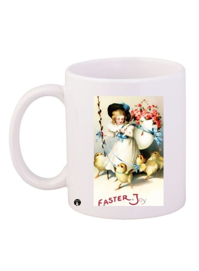 RYN Cartoon Girl Printed Coffee Mug White/Beige/Blue 11ounce