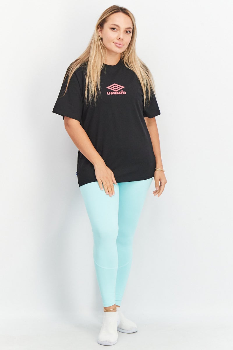 umbro Women Sportswear Fit Short Sleeve Embroidered Logo Top, Black/Pink - Image 3