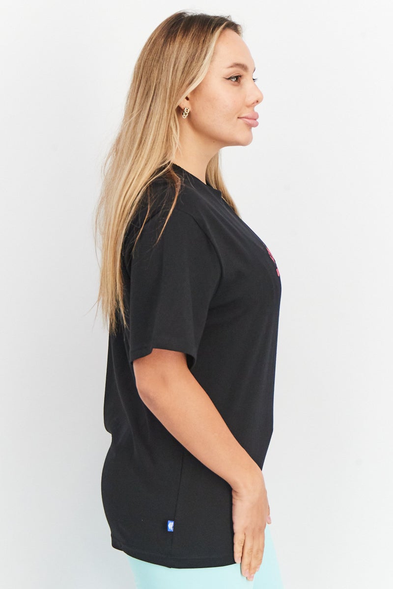 umbro Women Sportswear Fit Short Sleeve Embroidered Logo Top, Black/Pink - Image 2