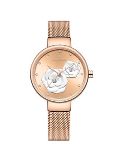 NAVIFORCE Elegant Women's Quartz Watch Stylish Round Dial with Floral Embossed Design Crystal Hour Markers Stainless Steel Mesh Strap Fashionable Timepiece for Everyday Wear and Special Occasions  - Image 1