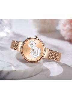 NAVIFORCE Elegant Women's Quartz Watch Stylish Round Dial with Floral Embossed Design Crystal Hour Markers Stainless Steel Mesh Strap Fashionable Timepiece for Everyday Wear and Special Occasions  - Image 5