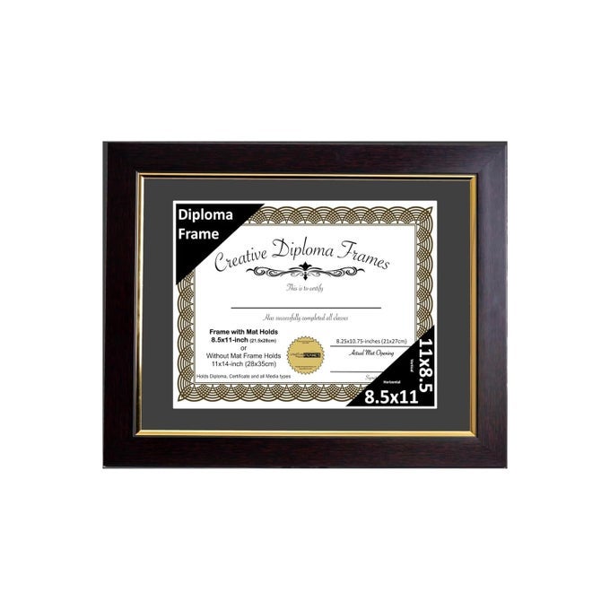 11 x 14 Majestic Mahogany with Gold Rim Diploma Frame Mat Displays 85 x 11 Certificate or 11 x 14 Document without Black Mat Mahogany Finish FullStrength Glass