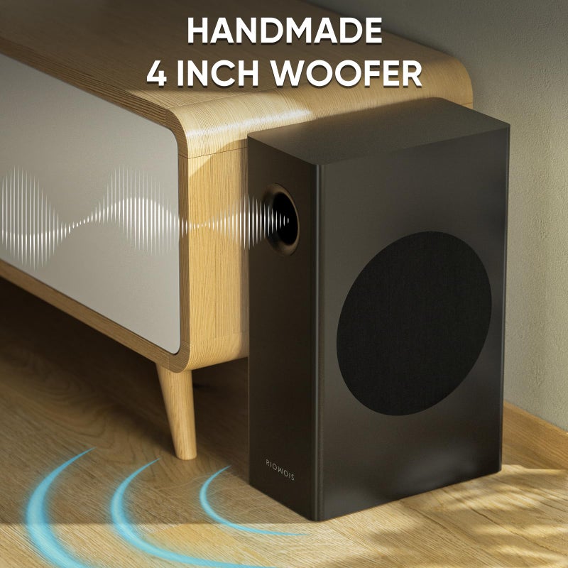 RIOWOIS Sound Bars for Smart TV with Subwoofer, 2.1 Deep Bass Small Soundbar Home Theater Surround System Speaker with 4 Inch Subwoofer, Bluetooth/Optical/AUX Connection, Compact Soundbar for TV - Image 2