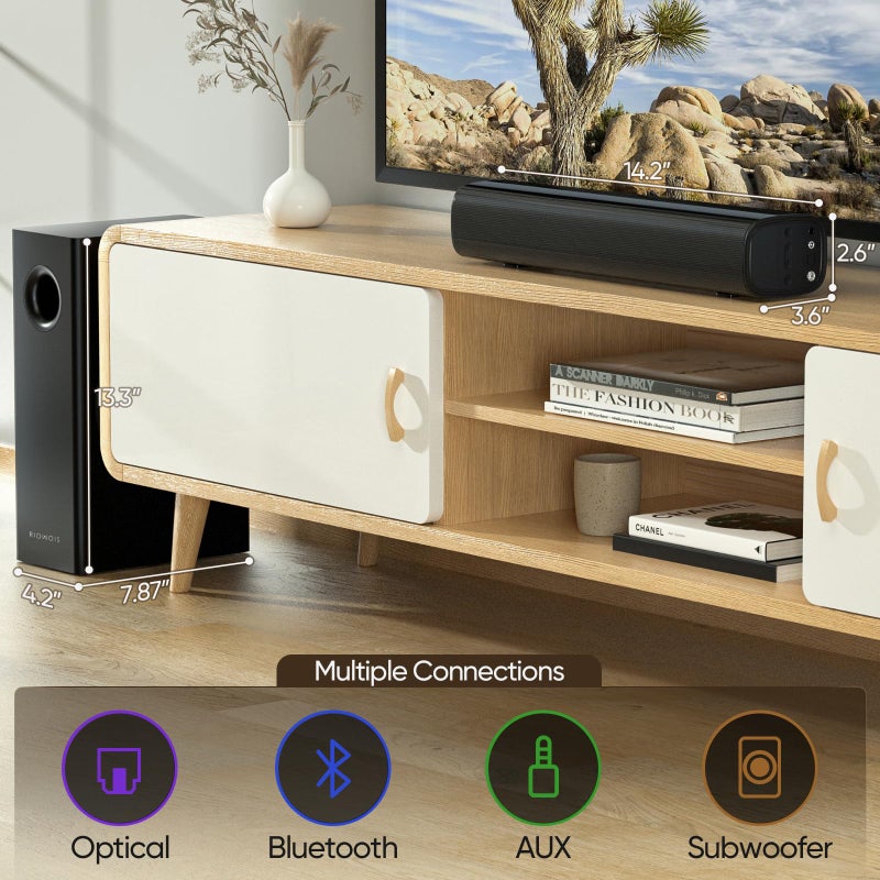 RIOWOIS Sound Bars for Smart TV with Subwoofer, 2.1 Deep Bass Small Soundbar Home Theater Surround System Speaker with 4 Inch Subwoofer, Bluetooth/Optical/AUX Connection, Compact Soundbar for TV - Image 4