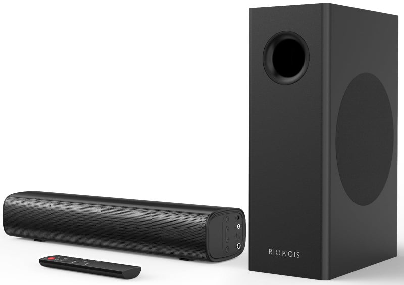 RIOWOIS Sound Bars for Smart TV with Subwoofer, 2.1 Deep Bass Small Soundbar Home Theater Surround System Speaker with 4 Inch Subwoofer, Bluetooth/Optical/AUX Connection, Compact Soundbar for TV - Image 1