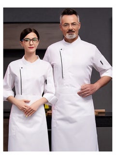 Restaurant Chef Uniform Kitchen Work Clothes 7-Point Sleeve 1pcs Top+1pcs Apron