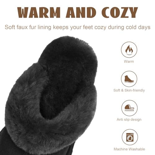OOW Fuzzy Platform Slippers for Women Cozy Womens Platform Slippers Winter House Slippers for Women Indoor and Outdoor Black - Image 5