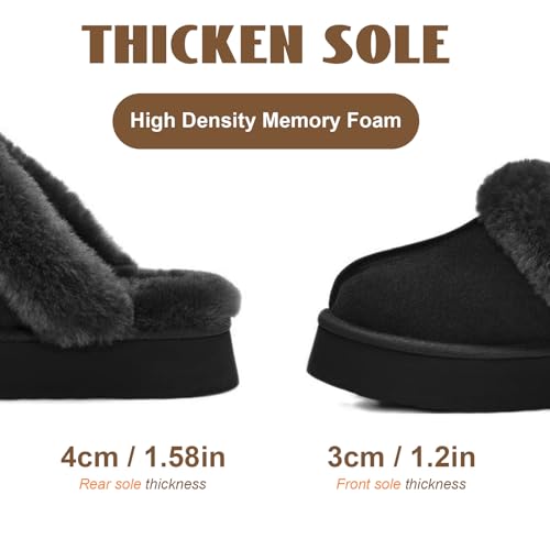 OOW Fuzzy Platform Slippers for Women Cozy Womens Platform Slippers Winter House Slippers for Women Indoor and Outdoor Black - Image 4