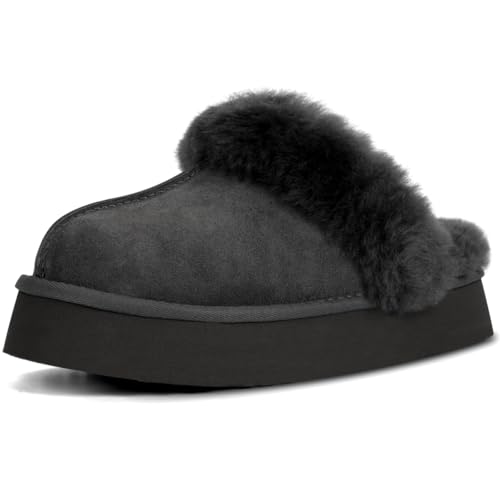 OOW Fuzzy Platform Slippers for Women Cozy Womens Platform Slippers Winter House Slippers for Women Indoor and Outdoor Black - Image 1