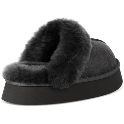 OOW Fuzzy Platform Slippers for Women Cozy Womens Platform Slippers Winter House Slippers for Women Indoor and Outdoor Black - Image 3