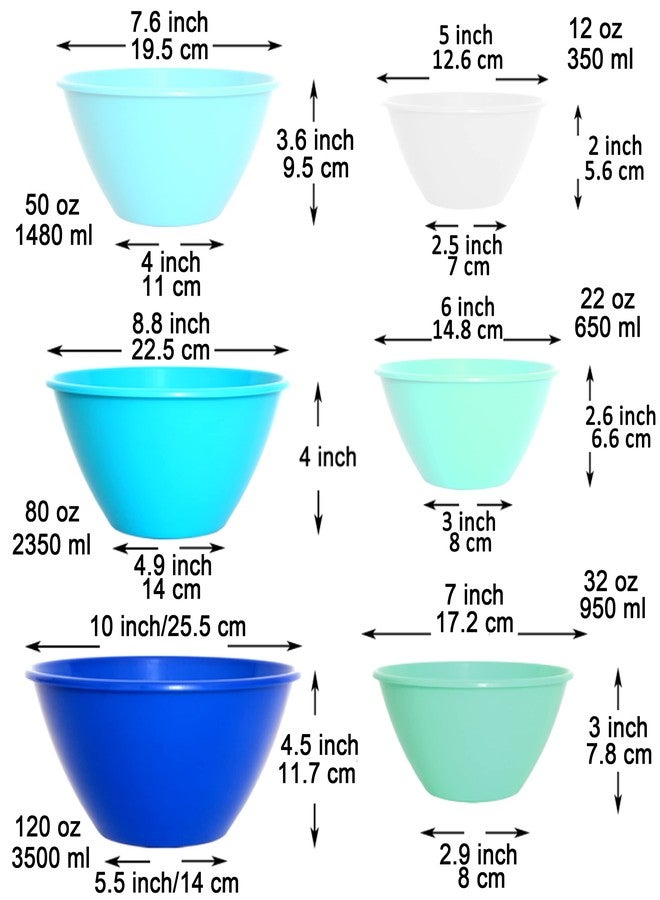 Youngever 6 Pack Large Plastic Mixing and Serving Bowls, Plastic Nesting Bowls Set - 120OZ, 80OZ, 50OZ, 32OZ, 22OZ, 12OZ (Coastal Colors) - Image 4