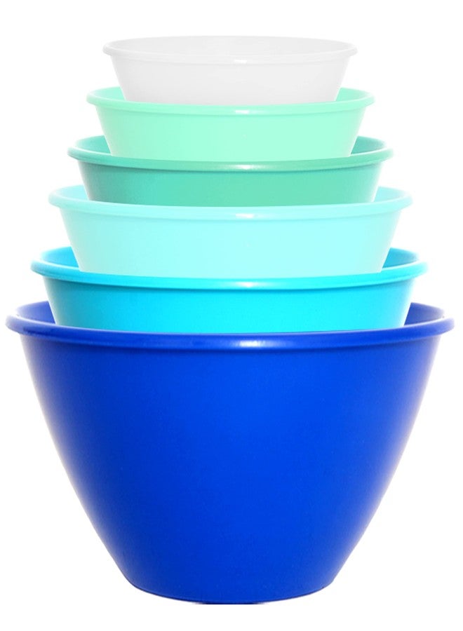 Youngever 6 Pack Large Plastic Mixing and Serving Bowls, Plastic Nesting Bowls Set - 120OZ, 80OZ, 50OZ, 32OZ, 22OZ, 12OZ (Coastal Colors) - Image 1