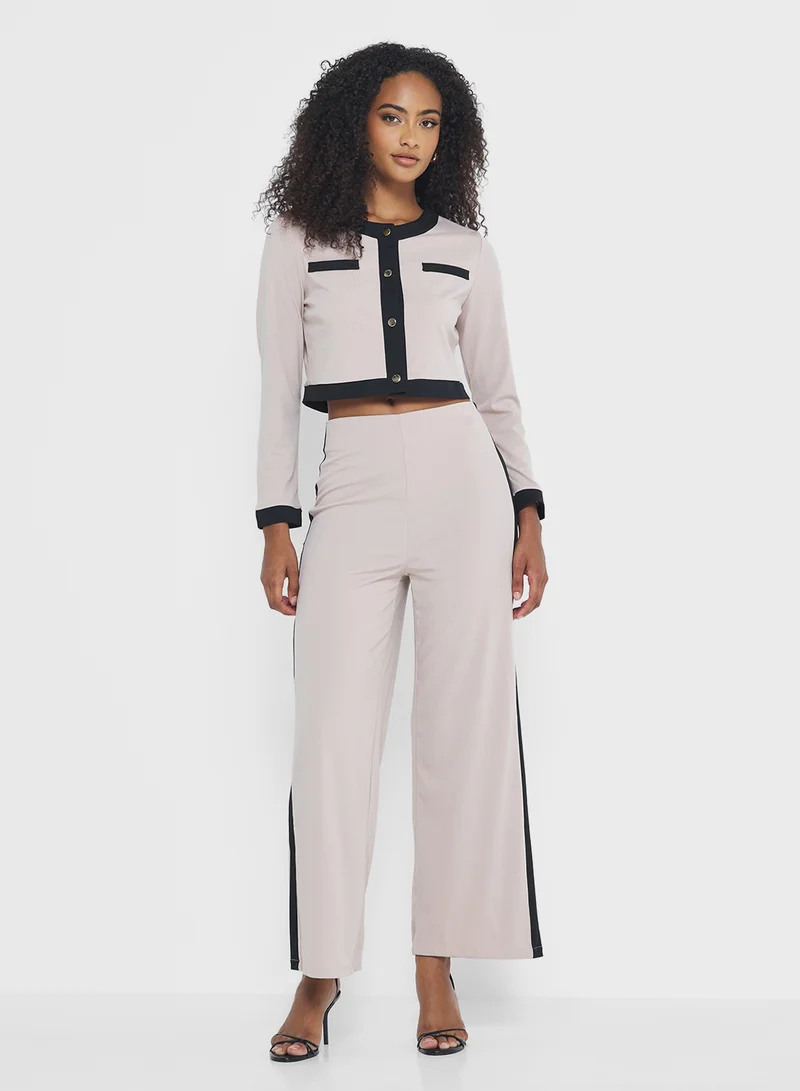 جينجر Knitted Classic Contrast Trim Detail Coord Set