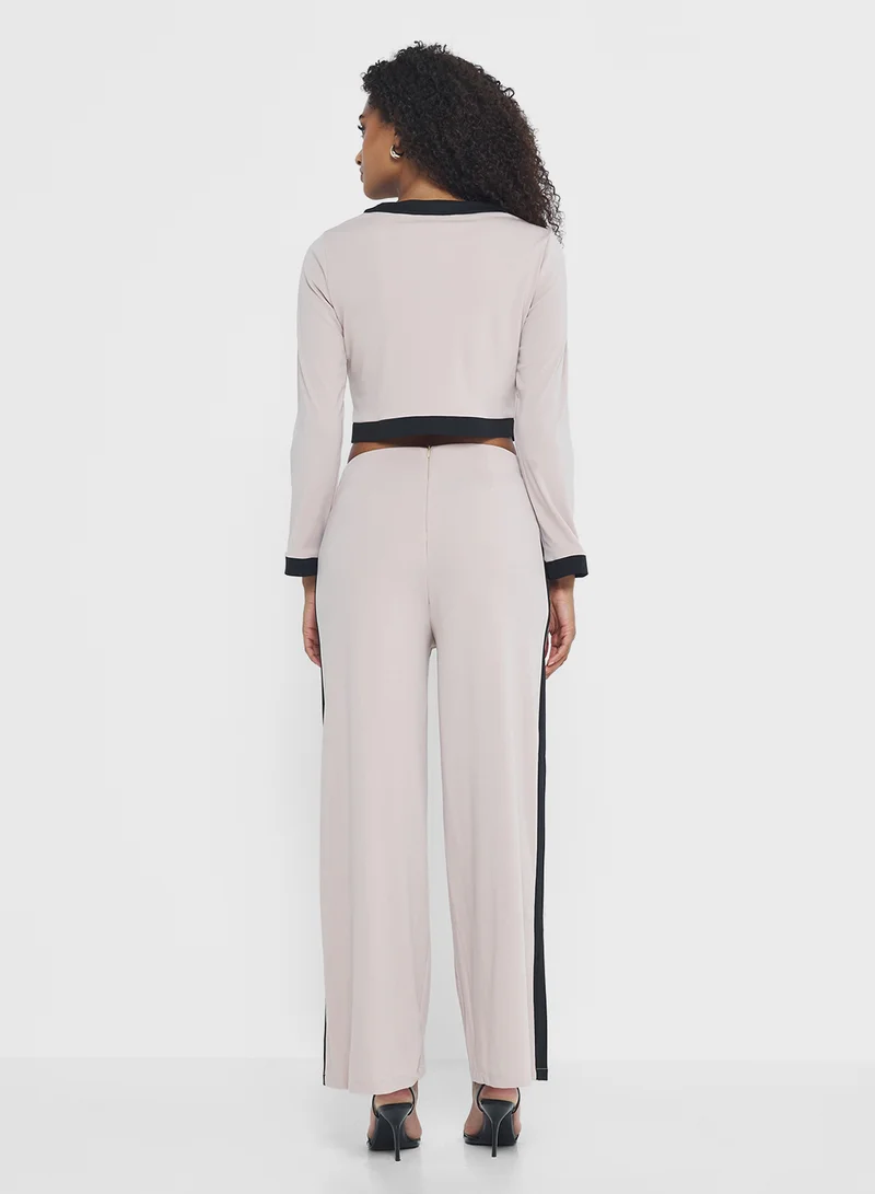 جينجر Knitted Classic Contrast Trim Detail Coord Set