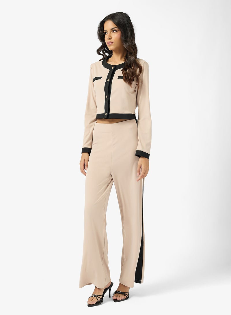 Ginger Knitted Classic Contrast Trim Detail Coord Set - Image 1