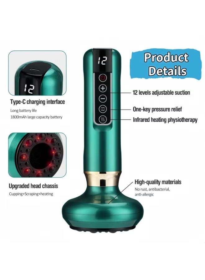 Handheld Cellulite Massager, Stomach Fat Massager, New Intelligentn Egative Pressure Cupping Massage Instrument, Cordless Rechargeable Vibrating Massager Body Shaping Machine for Arms, Legs, Back Used at Home with 12 Suction Modes (Green) - Image 4