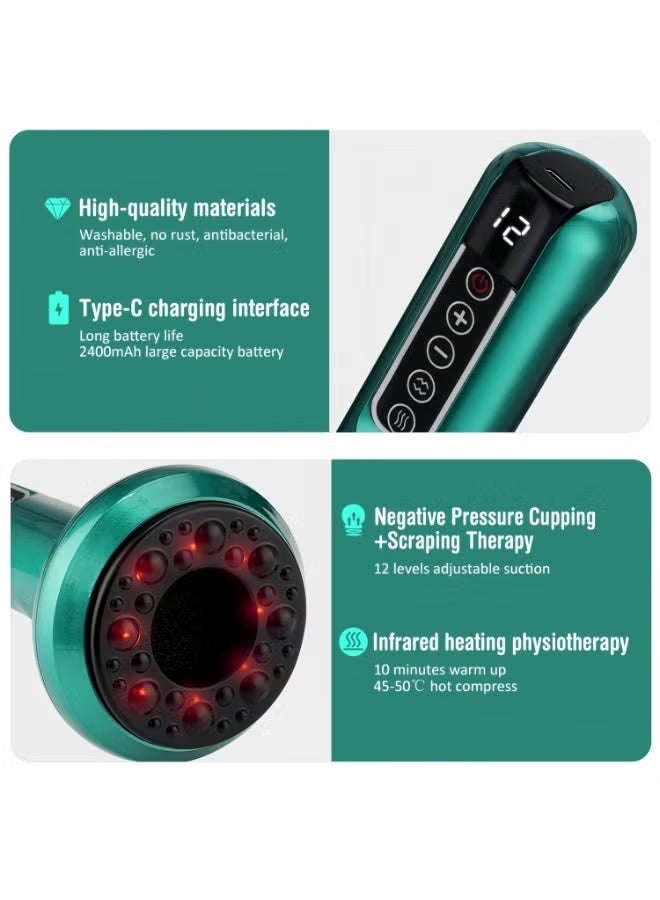 Handheld Cellulite Massager, Stomach Fat Massager, New Intelligentn Egative Pressure Cupping Massage Instrument, Cordless Rechargeable Vibrating Massager Body Shaping Machine for Arms, Legs, Back Used at Home with 12 Suction Modes (Green) - Image 5