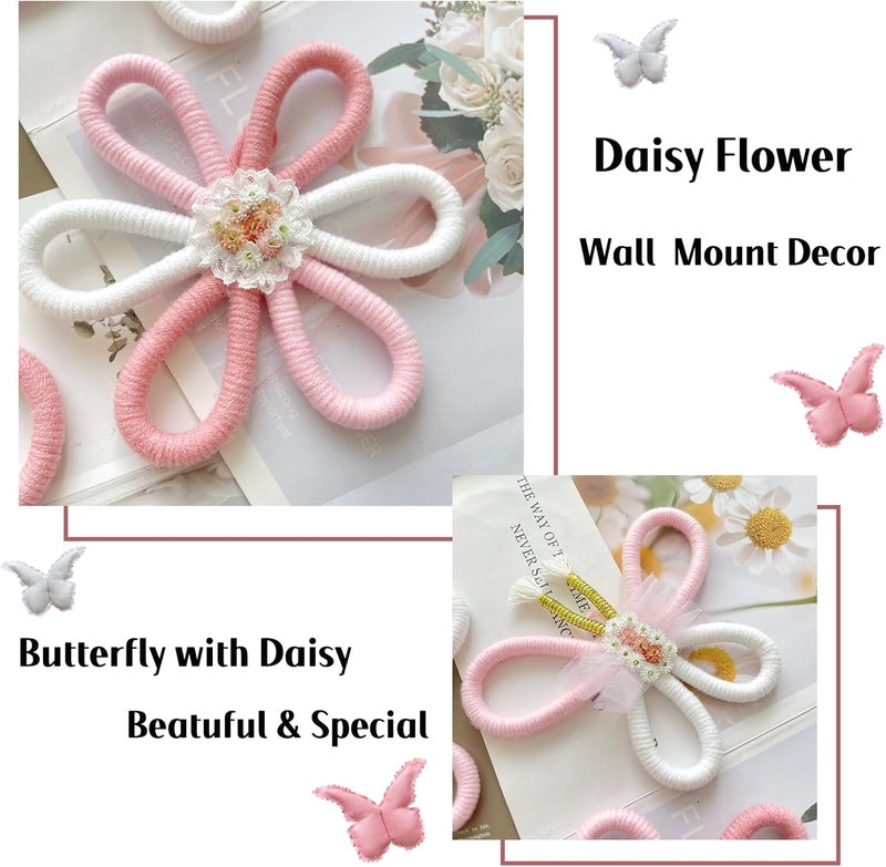 KUNHEHO Butterfly Wall Decor Set of 6 Daisy Flower Boho Nursery Wall Dcor Bohemian Macrame Woven Rattan Wall Hanging Room Decor for Teen Girls - Image 4