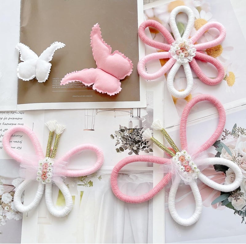 KUNHEHO Butterfly Wall Decor Set of 6 Daisy Flower Boho Nursery Wall Dcor Bohemian Macrame Woven Rattan Wall Hanging Room Decor for Teen Girls - Image 2