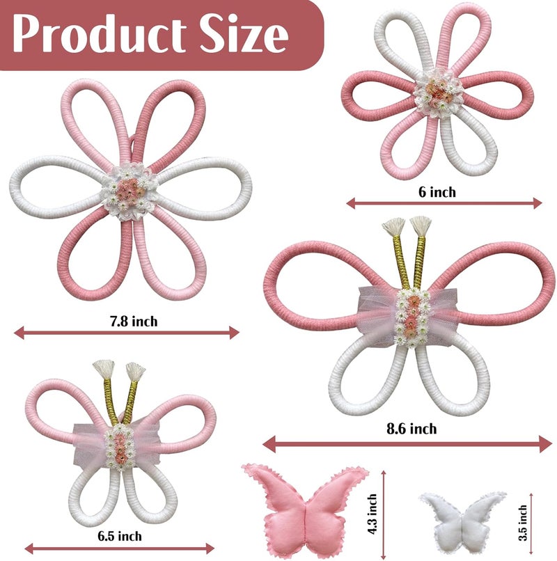 KUNHEHO Butterfly Wall Decor Set of 6 Daisy Flower Boho Nursery Wall Dcor Bohemian Macrame Woven Rattan Wall Hanging Room Decor for Teen Girls - Image 3