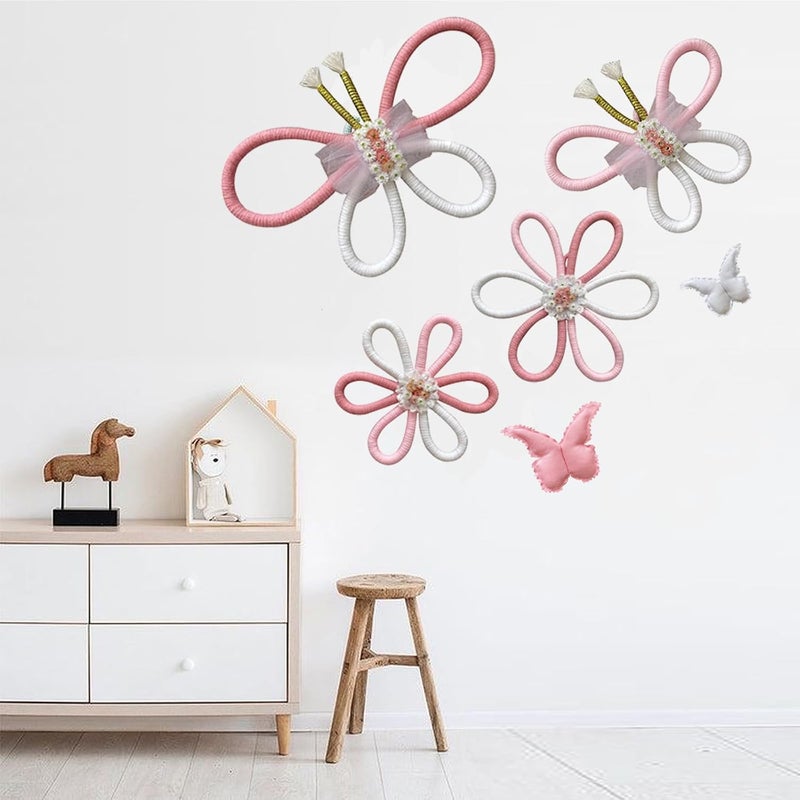 KUNHEHO Butterfly Wall Decor Set of 6 Daisy Flower Boho Nursery Wall Dcor Bohemian Macrame Woven Rattan Wall Hanging Room Decor for Teen Girls - Image 5