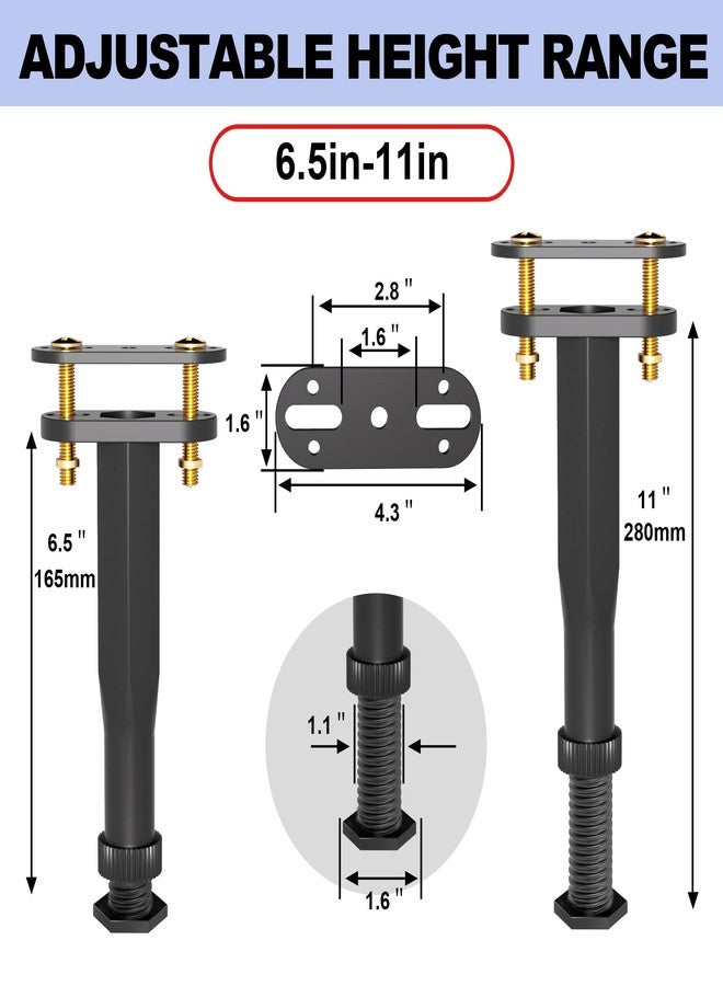 Yuleimy Adjustable Height Bed Support Legs (6.5"-11") - Heavy Duty Center Support for Bed Frame with Wider Base, Under Bed Replacement Legs Kit for Wood Slats/Furniture, Black Plastic Legs (4 PCS) - Image 4