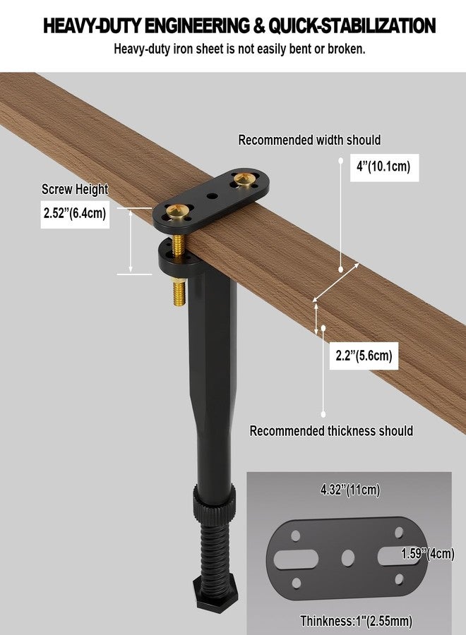 Yuleimy Adjustable Height Bed Support Legs (6.5"-11") - Heavy Duty Center Support for Bed Frame with Wider Base, Under Bed Replacement Legs Kit for Wood Slats/Furniture, Black Plastic Legs (4 PCS) - Image 3