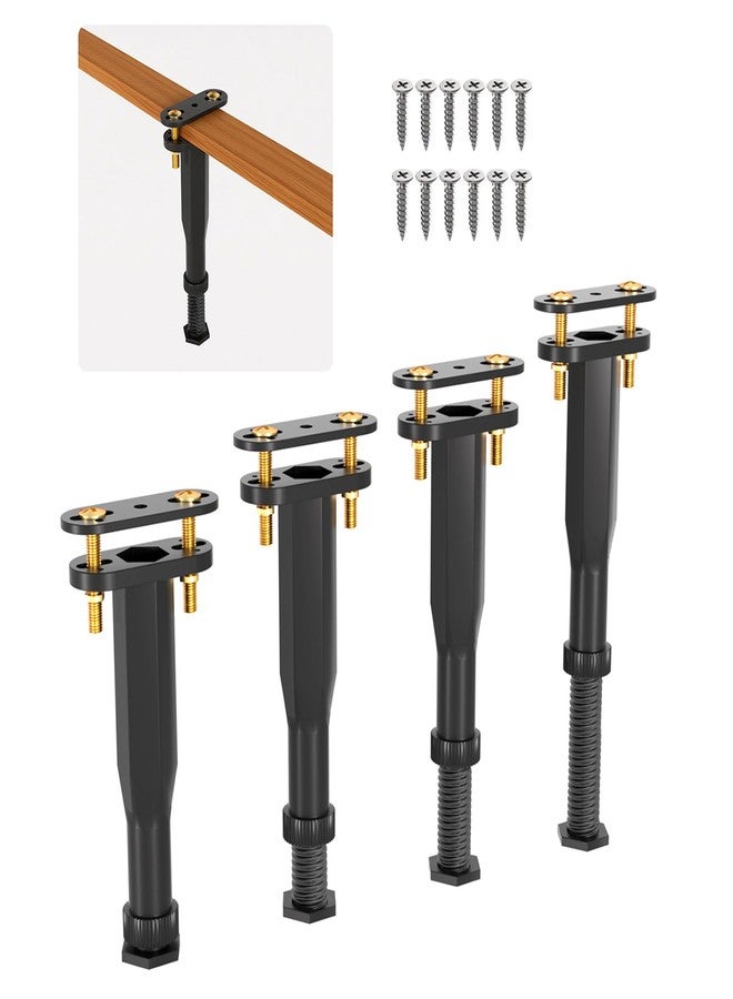 Yuleimy Adjustable Height Bed Support Legs (6.5"-11") - Heavy Duty Center Support for Bed Frame with Wider Base, Under Bed Replacement Legs Kit for Wood Slats/Furniture, Black Plastic Legs (4 PCS) - Image 1