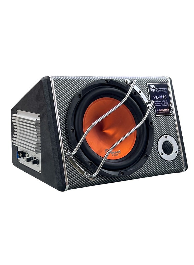 Mr.Smart VL-M10 Car Subwoofer Speaker,4700W Max Power, Built-in Amplifier, 10-inch, Carbon Fibre Design, Orange Cone