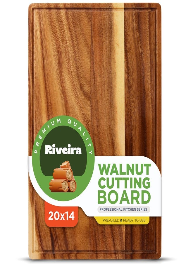 Riveira Walnut Wood Cutting Board – Gourmet Black Walnut Grandeur: 20 x 14 Wooden Cutting Board – Wooden Cutting Boards For Kitchen Decorative – Innovative Juice Grooves Walnut Wooden Chopping Board - Image 1