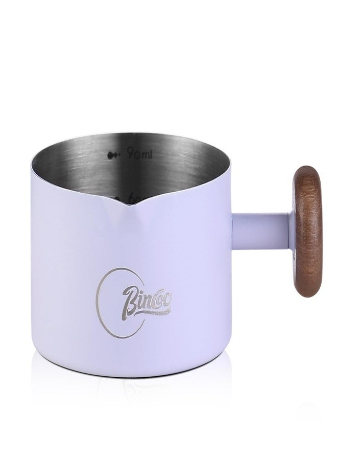 بينكو كوب قياس إسبريسو بمقبض خشبي - كوب قياس إسبريسو من الفولاذ المقاوم للصدأ من بينكو، سعة 100 مل، كوب صب قهوة إسبريسو لملحقات أدوات الباريستا (بنفسجي) - Image 1