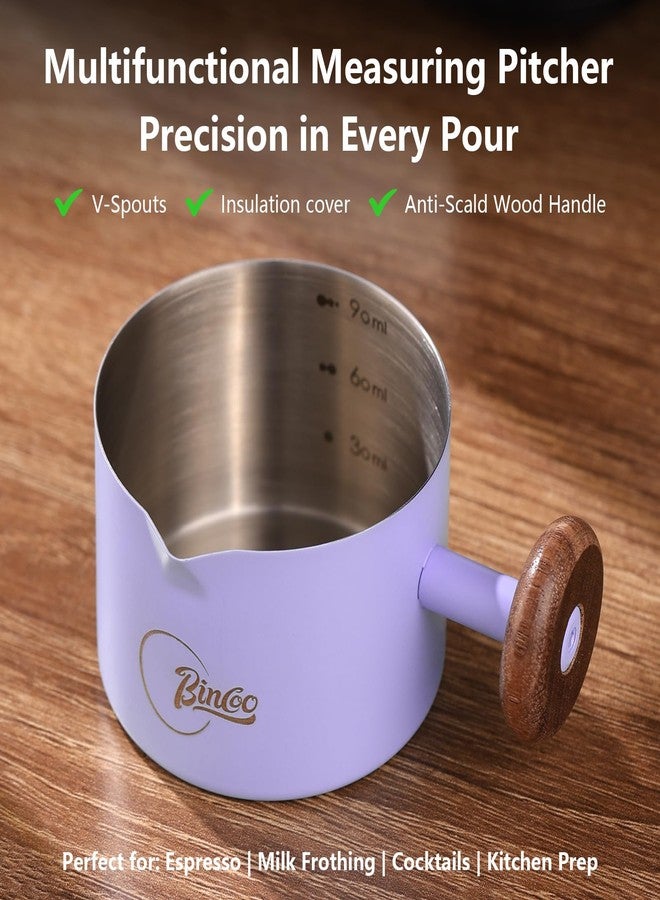 بينكو كوب قياس إسبريسو بمقبض خشبي - كوب قياس إسبريسو من الفولاذ المقاوم للصدأ من بينكو، سعة 100 مل، كوب صب قهوة إسبريسو لملحقات أدوات الباريستا (بنفسجي) - Image 5